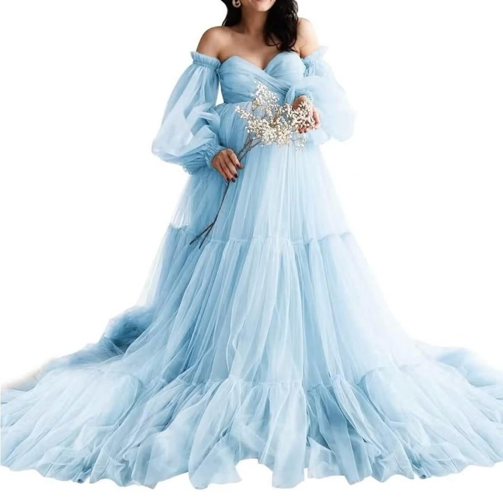 Maternity Elegant Blue Off-Shoulder Gown